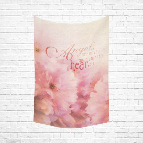 Pink Cherry Blossom for Angels Cotton Linen Wall Tapestry 60"x 90"