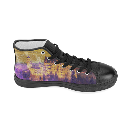 Yellow Purple Neuschwanstein Castle (black) Women's Classic High Top Canvas Shoes (Model 017)