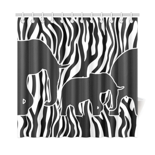 Elephants To Zebra Stripes Black White Shower Curtain 72 X72