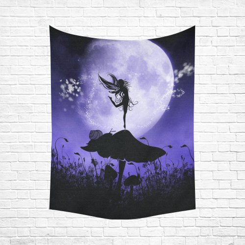 A beautiful fairy dancing on a mushroom silhouette Cotton Linen Wall Tapestry 60"x 80"