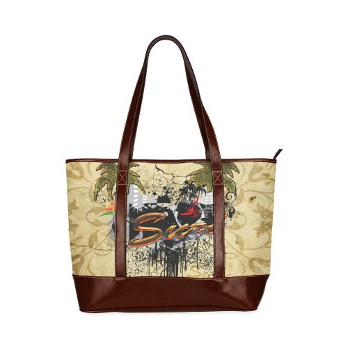 Surfing, surfdesign with surfboard and palm Tote Handbag (Model 1642)