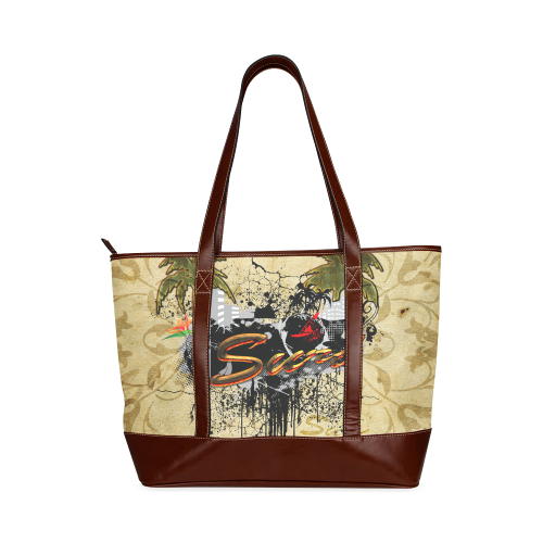 Surfing, surfdesign with surfboard and palm Tote Handbag (Model 1642)