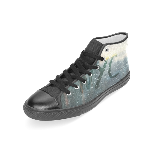Rainy Day in NYC (black) Women's Classic High Top Canvas Shoes (Model 017)