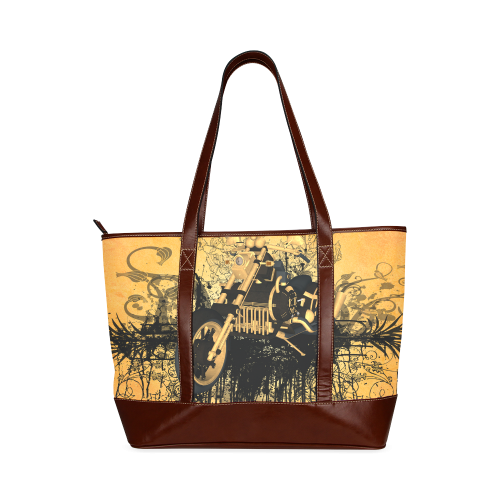 Steampunk, awesome motorcycle with floral elements Tote Handbag (Model 1642)