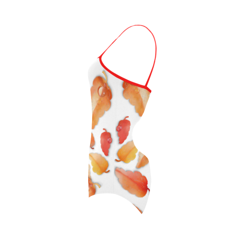 Red- orange leaves Strap Swimsuit ( Model S05)