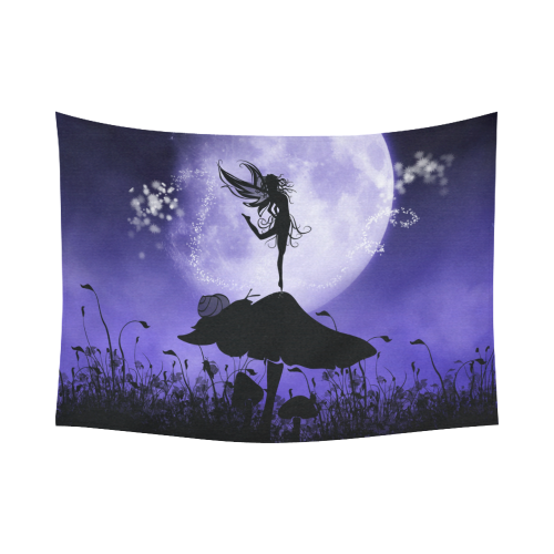 A beautiful fairy dancing on a mushroom silhouette Cotton Linen Wall Tapestry 80"x 60"