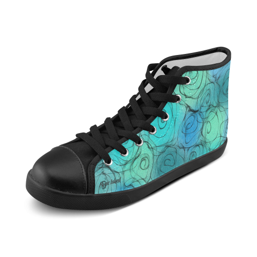 Blue Pastel Roses. Inspired by the Magic Island of Gotland. Women's High Top Canvas Shoes (Model 002)