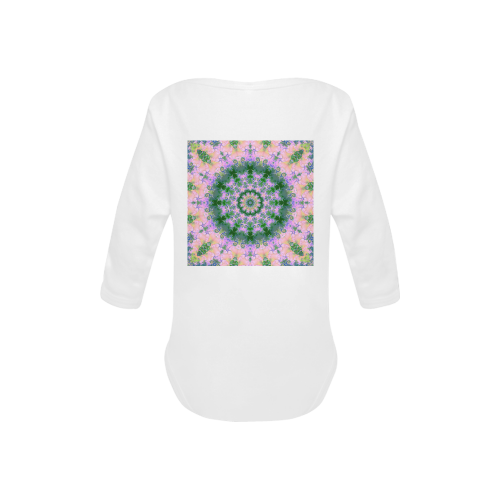 Rose Pink Green Explosion of Flowers Mandala Baby Powder Organic Long Sleeve One Piece (Model T27)