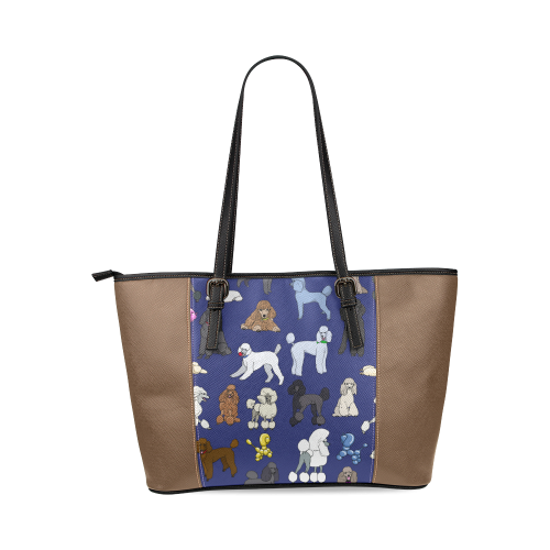 poodles navy on brown Leather Tote Bag/Small (Model 1640)