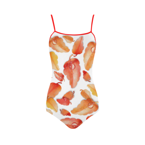 Red- orange leaves Strap Swimsuit ( Model S05)