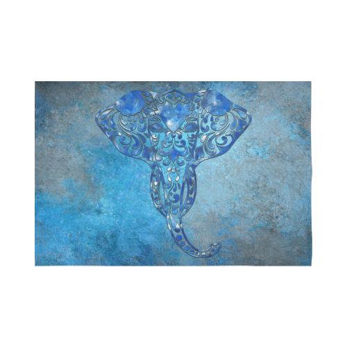 A blue watercolor elephant portrait in denim look Cotton Linen Wall Tapestry 90"x 60"