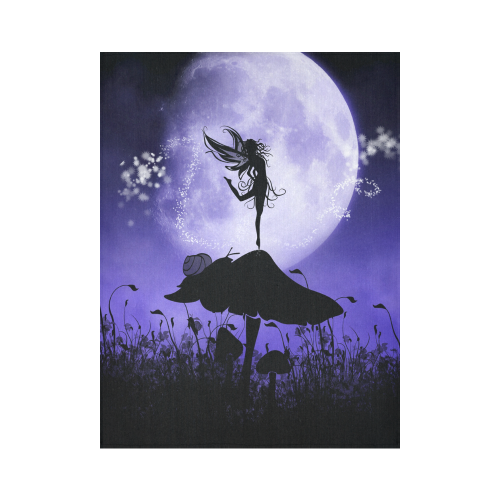 A beautiful fairy dancing on a mushroom silhouette Cotton Linen Wall Tapestry 60"x 80"