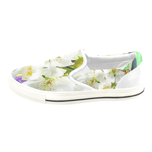 Peach Blossom Hummingbird Women's Unusual Slip-on Canvas Shoes (Model 019)