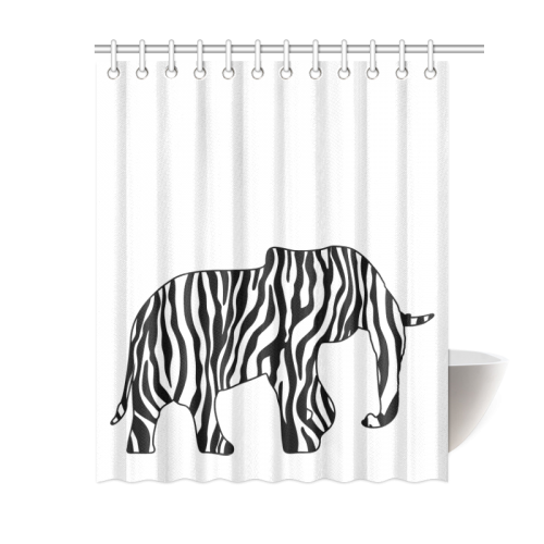 ZEBRAPHANT Elephant with Zebra Stripes black white Shower Curtain 60"x72"