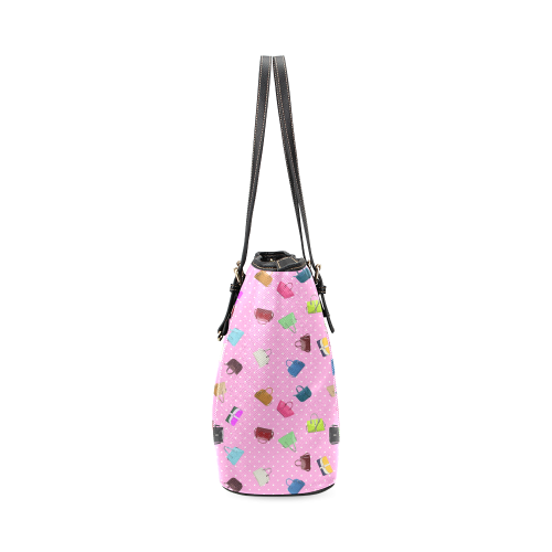 Little Purses and Pink Polka Dots Leather Tote Bag/Small (Model 1640)