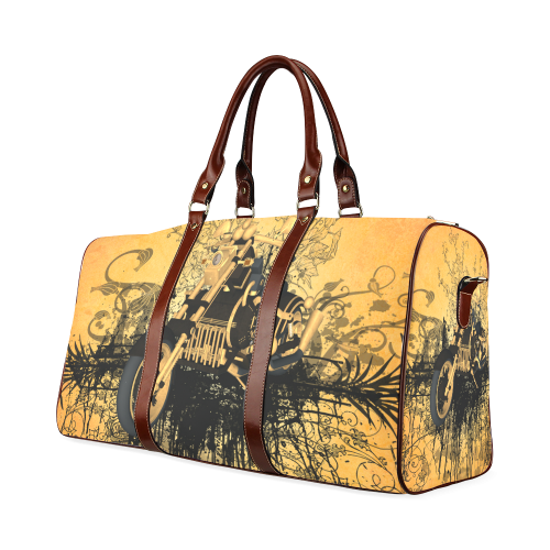 Steampunk, awesome motorcycle with floral elements Waterproof Travel Bag/Small (Model 1639)