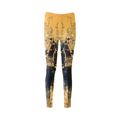 Steampunk, awesome motorcycle with floral elements Cassandra Women's Leggings (Model L01)