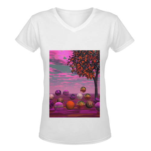 Bittersweet Opinion, Abstract Raspberry Maple Tree Women's Deep V-neck T-shirt (Model T19)