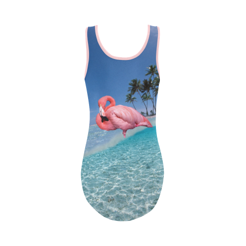 Flamingo and Palms Vest One Piece Swimsuit (Model S04)