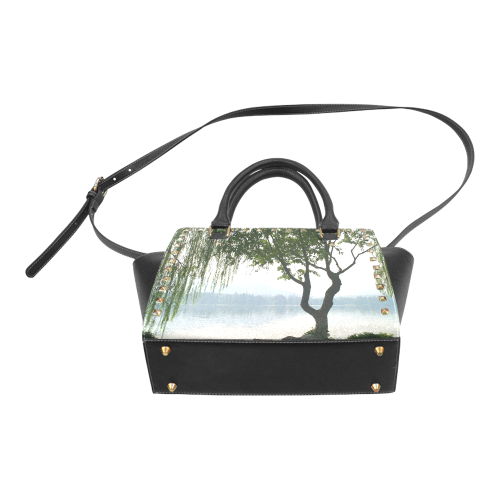 Weeping Willow Mountian View Rivet Shoulder Handbag (Model 1645)