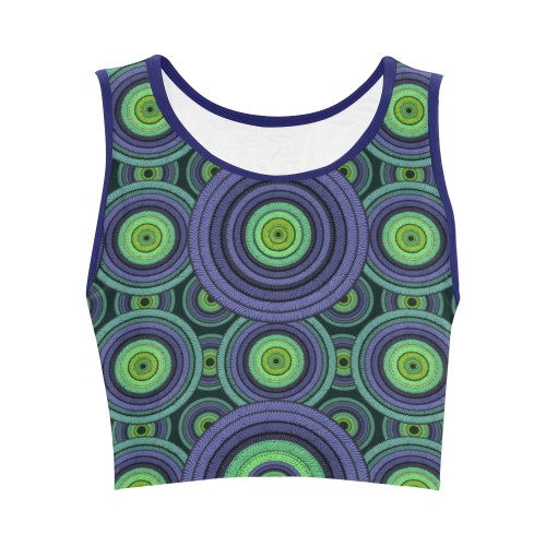 Green and Blue Stitched Women's Crop Top (Model T42)