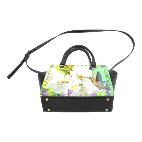 Peach Blossom Hummingbird Rivet Shoulder Handbag (Model 1645)