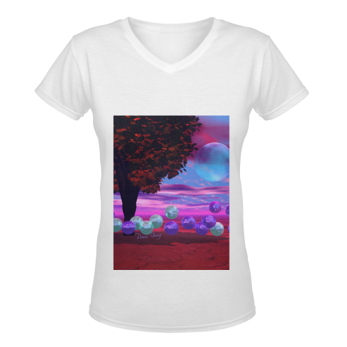 Bubble Garden, Abstract Rose  Azure Wisdom Women's Deep V-neck T-shirt (Model T19)