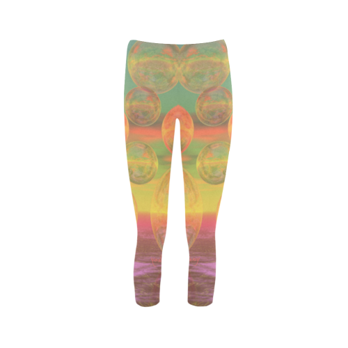 Autumn Ruminations, Abstract Gold Rose Glory Capri Legging (Model L02)