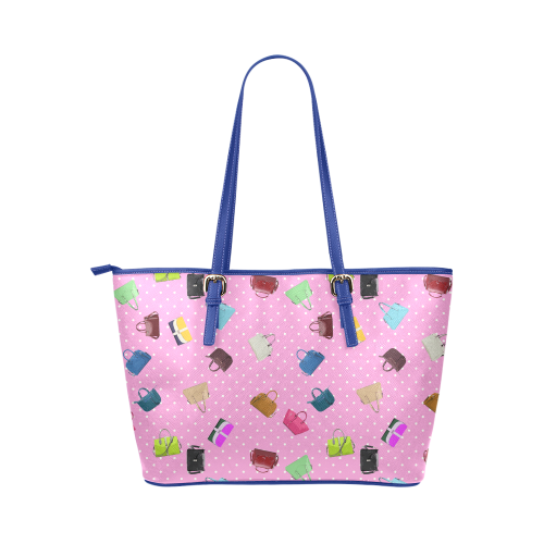 Little Purses and Pink Polka Dots Leather Tote Bag/Large (Model 1651)