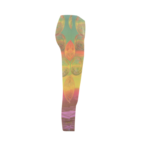 Autumn Ruminations, Abstract Gold Rose Glory Capri Legging (Model L02)