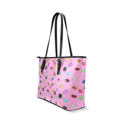 Little Purses and Pink Polka Dots Leather Tote Bag/Small (Model 1640)