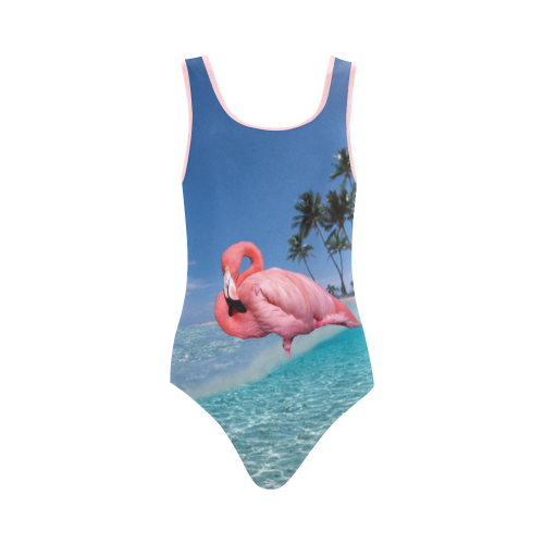 Flamingo and Palms Vest One Piece Swimsuit (Model S04)