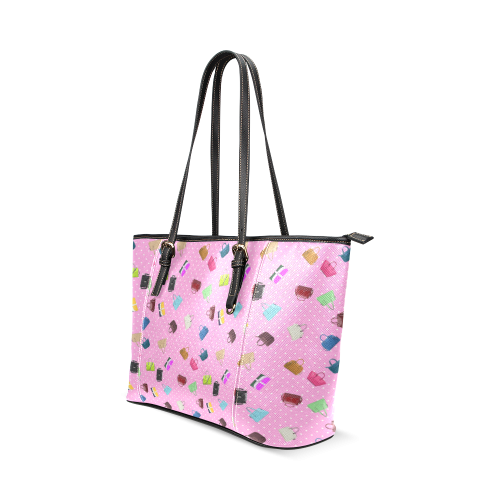 Little Purses and Pink Polka Dots Leather Tote Bag/Small (Model 1640)