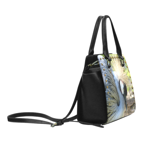 Grey Crowned Crane Rivet Shoulder Handbag (Model 1645)