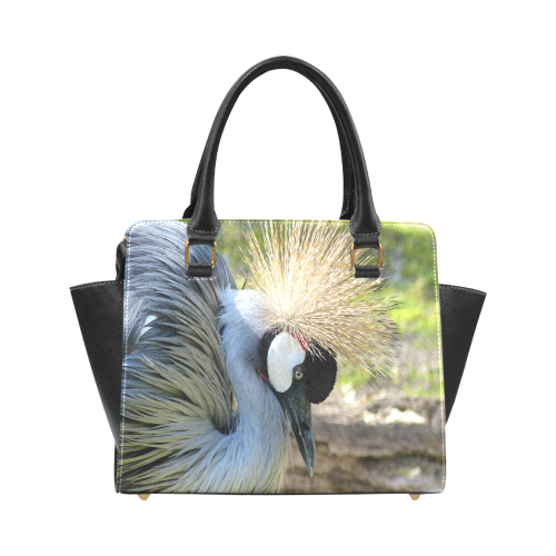 Grey Crowned Crane Rivet Shoulder Handbag (Model 1645)