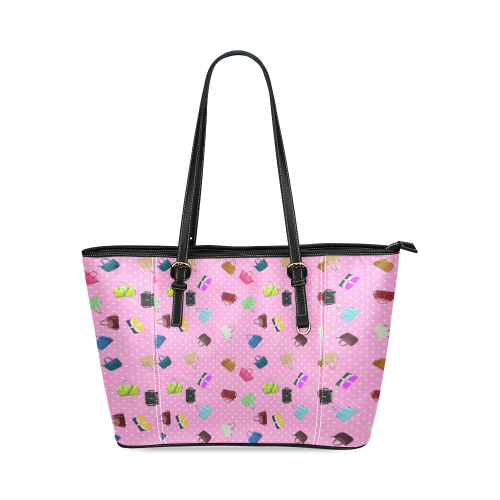 Little Purses and Pink Polka Dots Leather Tote Bag/Small (Model 1640)