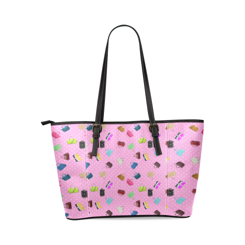 Little Purses and Pink Polka Dots Leather Tote Bag/Small (Model 1640)