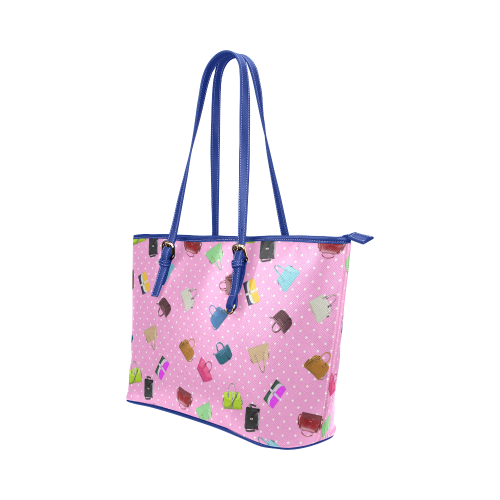 Little Purses and Pink Polka Dots Leather Tote Bag/Large (Model 1651)