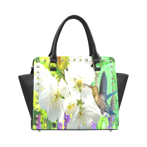 Peach Blossom Hummingbird Rivet Shoulder Handbag (Model 1645)