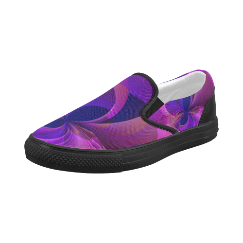 Blue and Purple Modern Abstract Infinity Women's Slip-on Canvas Shoes (Model 019)