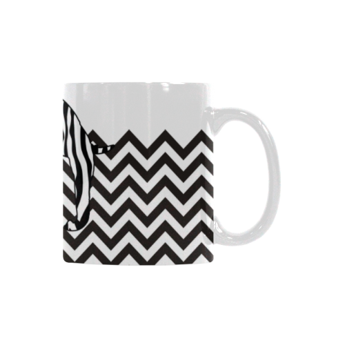 ZEBRAPHANT Elephant with Zebra Stripes black white + chevrons White Mug(11OZ)