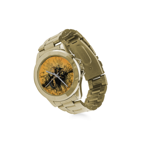 Steampunk, awesome motorcycle with floral elements Custom Gilt Watch(Model 101)