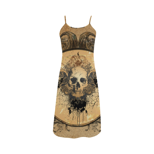 Awesome skull with wings and grunge Alcestis Slip Dress (Model D05)