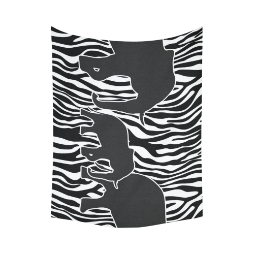 ELEPHANTS to ZEBRA stripes black & white Cotton Linen Wall Tapestry 80"x 60"