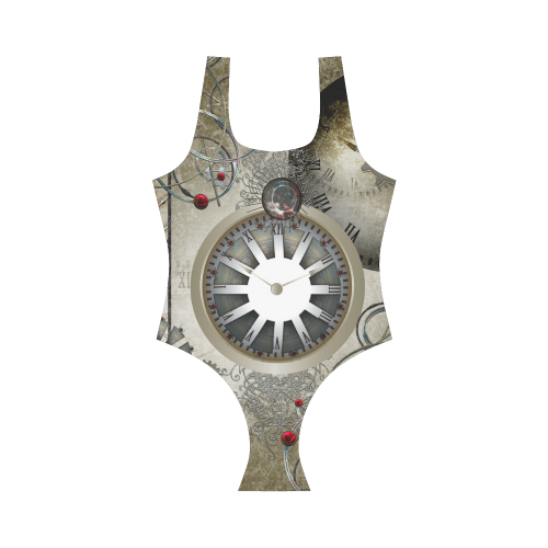 Steampunk, noble design, clocks and gears Vest One Piece Swimsuit (Model S04)