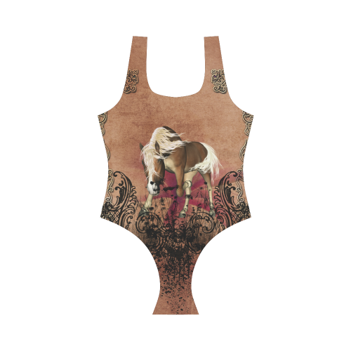 Amazing horse with flowers Vest One Piece Swimsuit (Model S04)