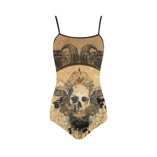 Awesome skull with wings and grunge Strap Swimsuit ( Model S05)