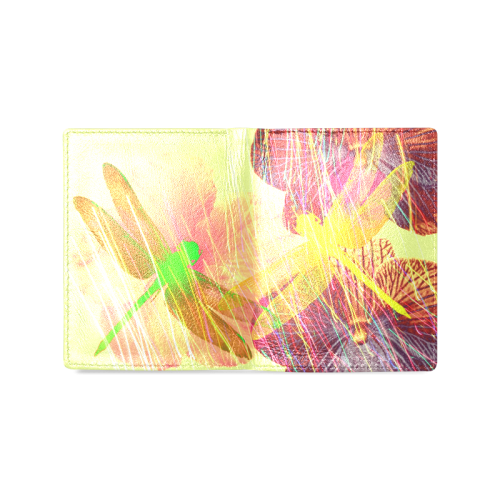 Dragonflies & Flowers Summer Men's Leather Wallet (Model 1612)