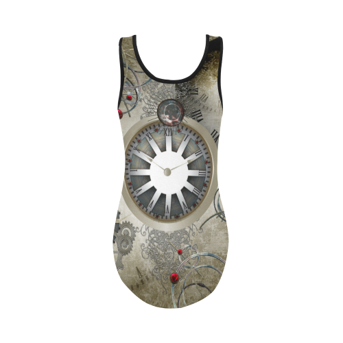 Steampunk, noble design, clocks and gears Vest One Piece Swimsuit (Model S04)
