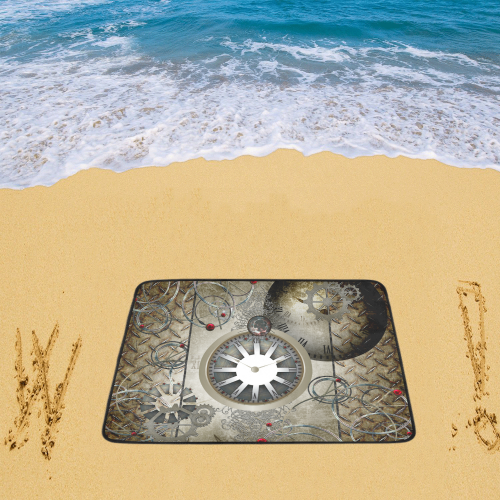 Steampunk, noble design, clocks and gears Beach Mat 78"x 60"